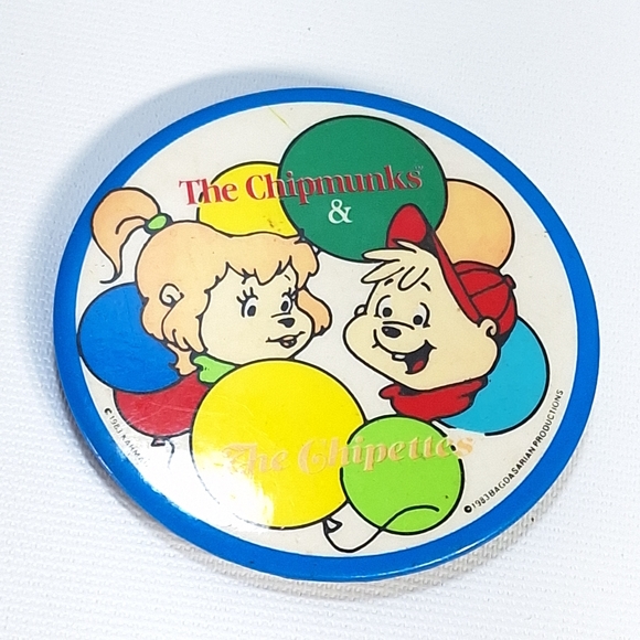 1983 Chipmunks and The Chipettes Pin Back Button Vintage Alvin Bright Colours - Picture 2 of 9